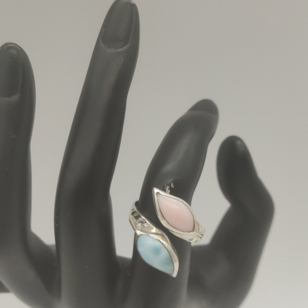 Genuine Larimar Silver 925 ring with Coral💎😍